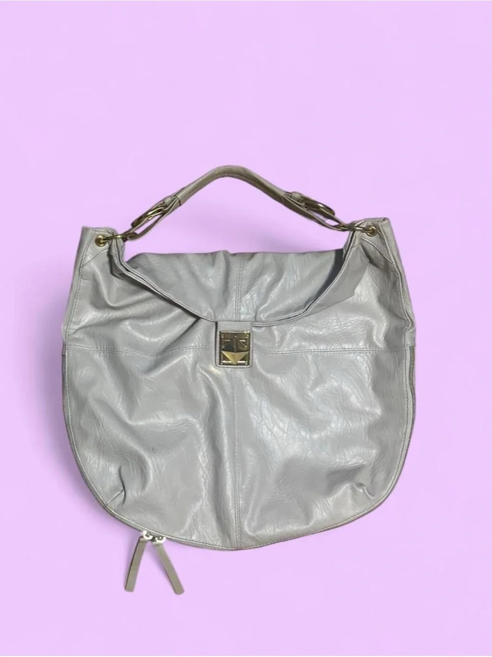 Vintage Y2K 2000s western indie boho faux leather hobo bag cream with gold